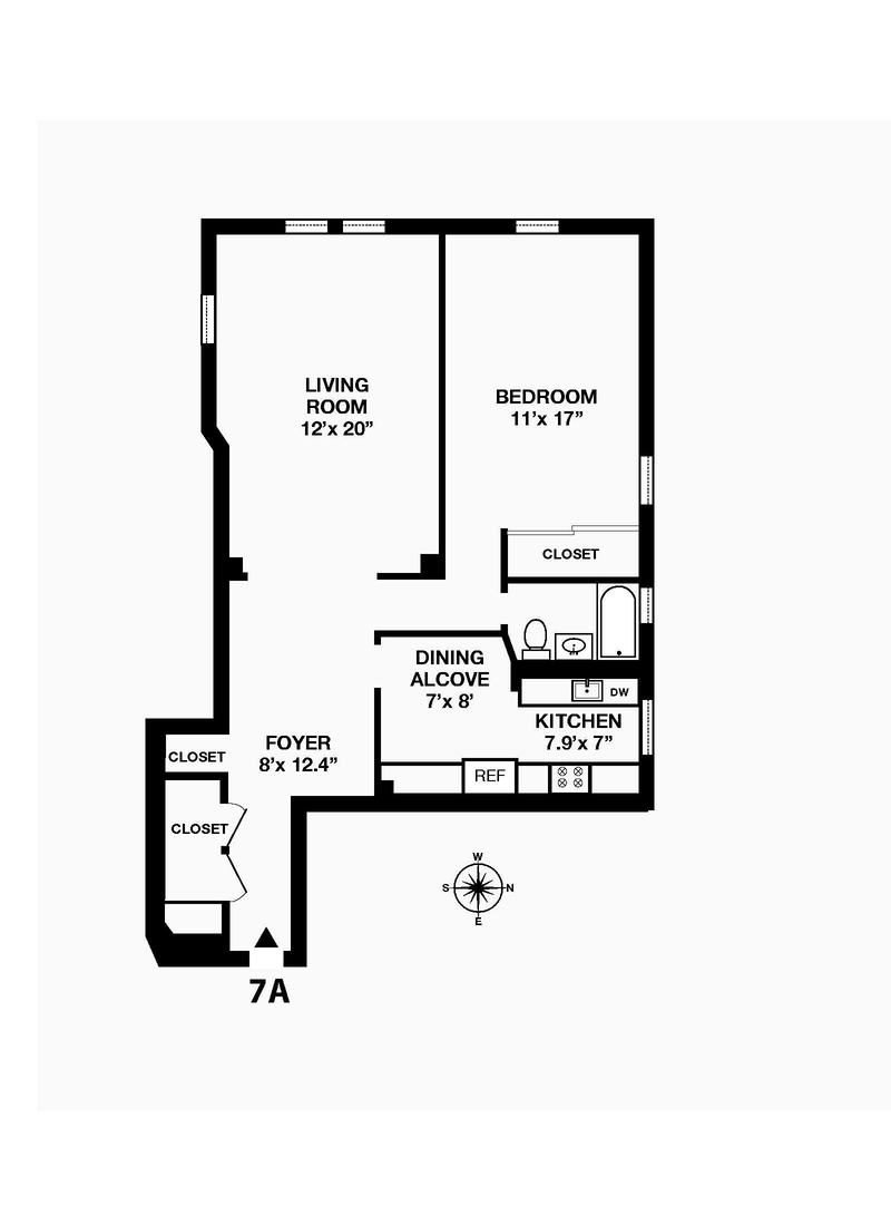 Floorplan for No Board Approval  Renovated 1Bd 1Ba