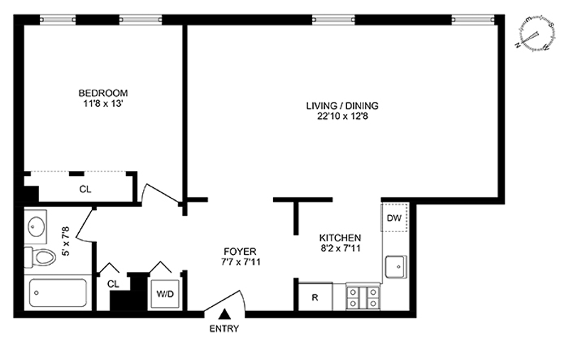 Floorplan for 352 West 117th Street, 5B