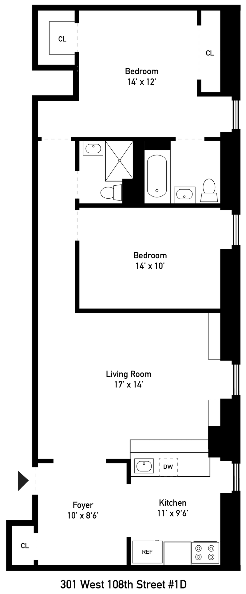 Floorplan for 301 West 108th Street, 1D