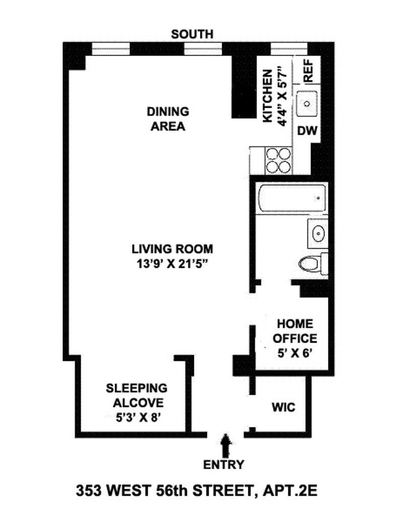 Floorplan for 333 West 56th Street, 2J