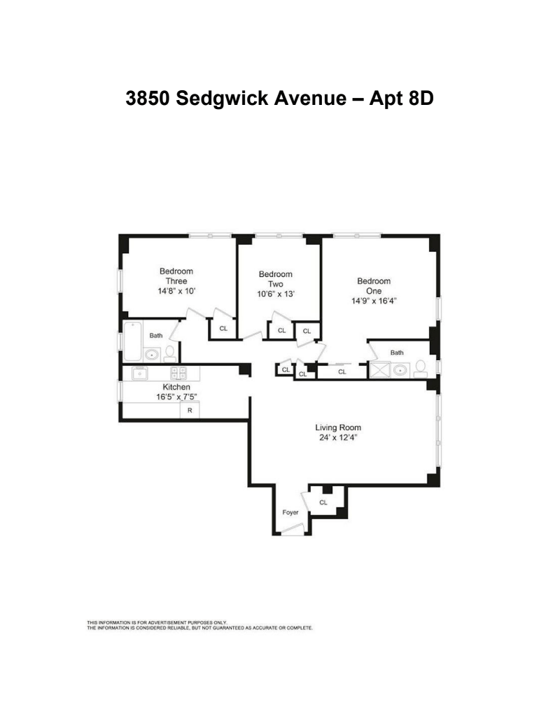 Floorplan for 3850 Sedgwick Avenue, 8D
