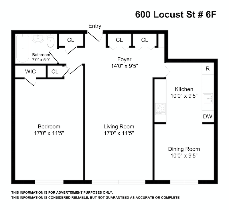 Floorplan for 600 Locust Street, 6F
