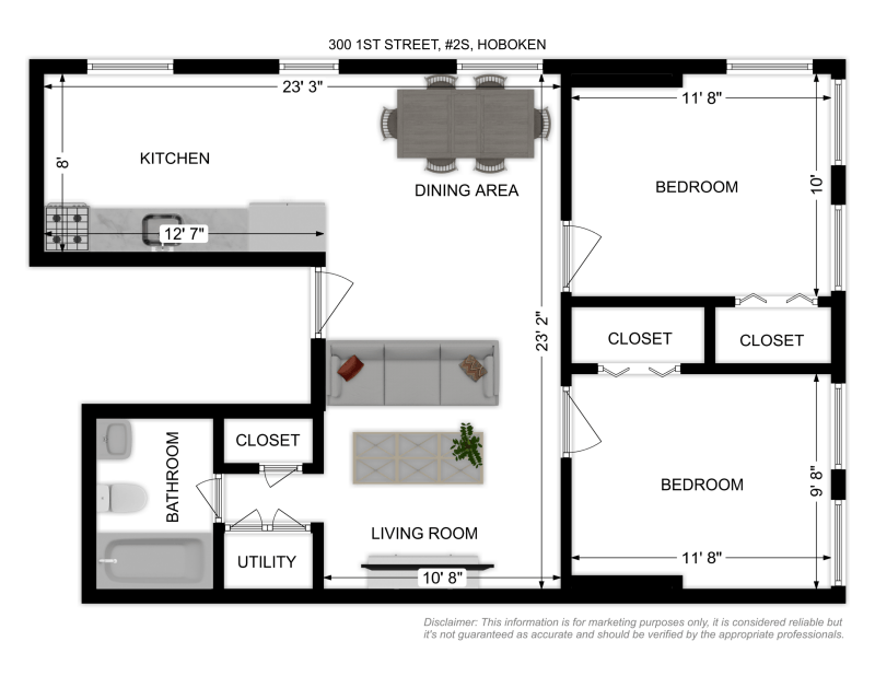 Floorplan for 300 1st St, 2S