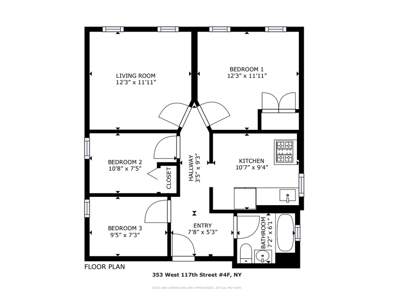 Floorplan for 353 West 117th Street, 4F