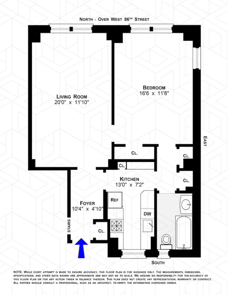 Floorplan for 328 West 86th Street, 7B