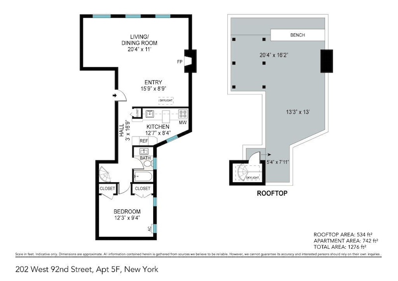 Floorplan for 202 West 92nd Street, 5F