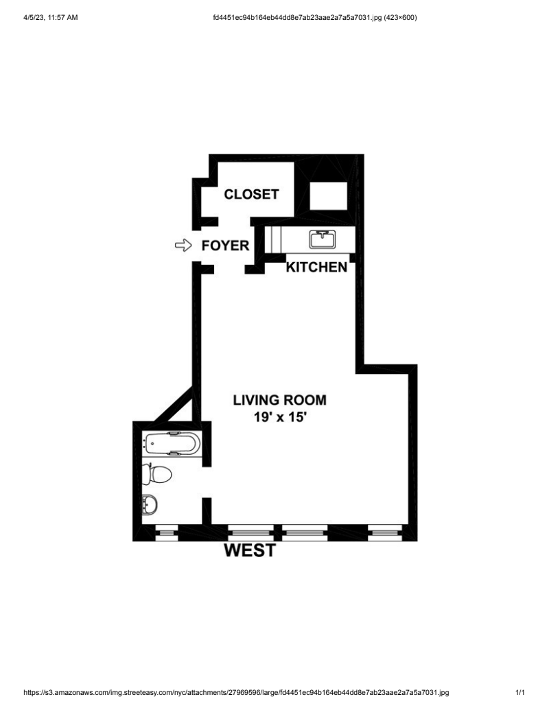 Floorplan for 457 West 57th Street, 416