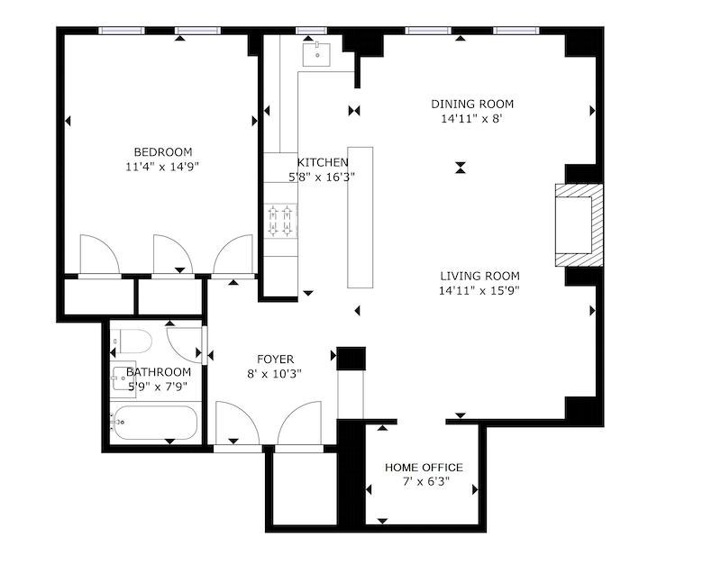 Floorplan for 353 West 56th Street, 7M