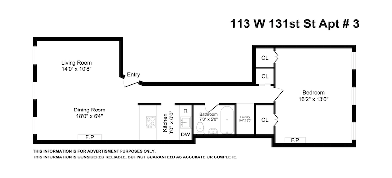 Floorplan for 113 West 131st Street, 3