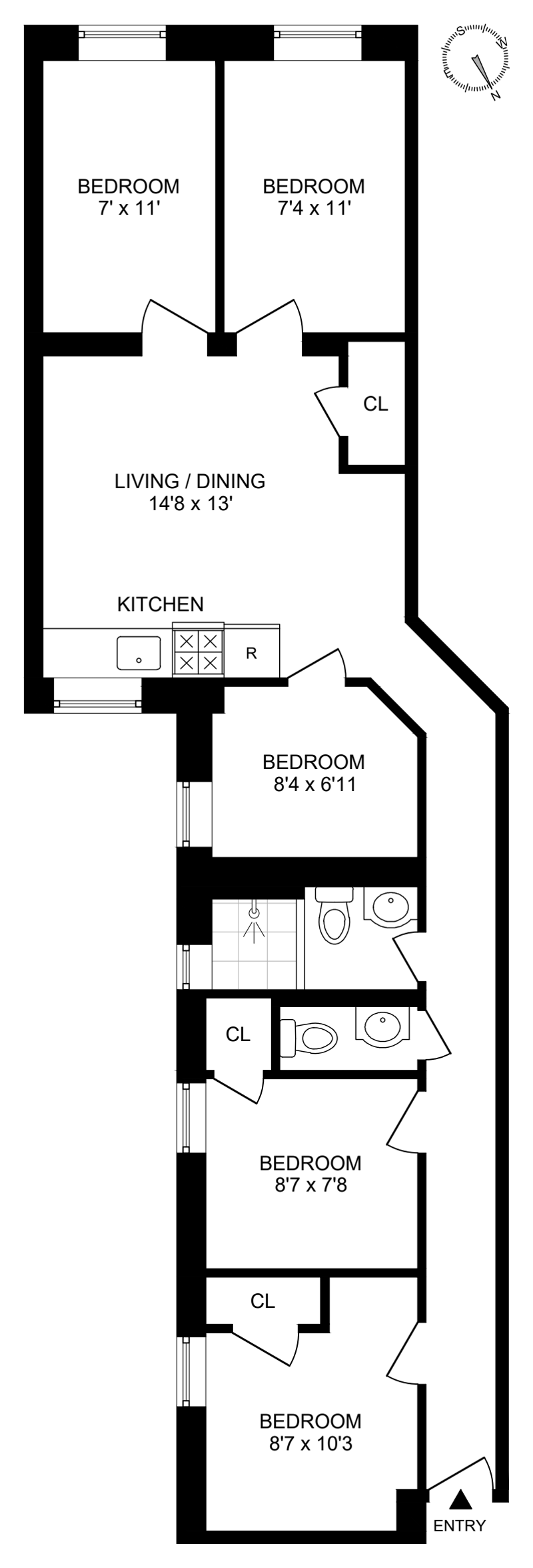 Floorplan for 205 West 103rd Street, 1E