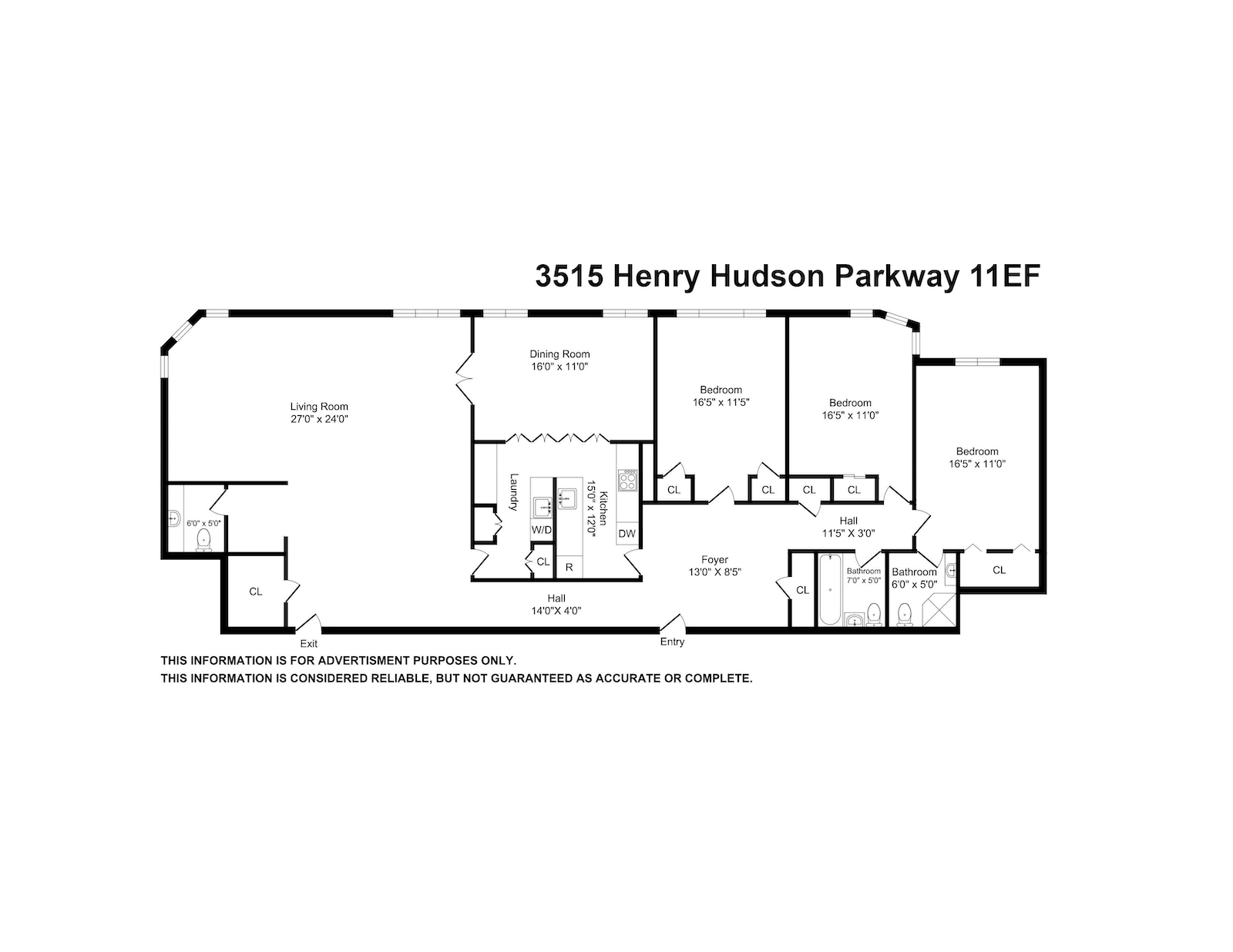 Floorplan for 3515 Henry Hudson Parkway, 11EF