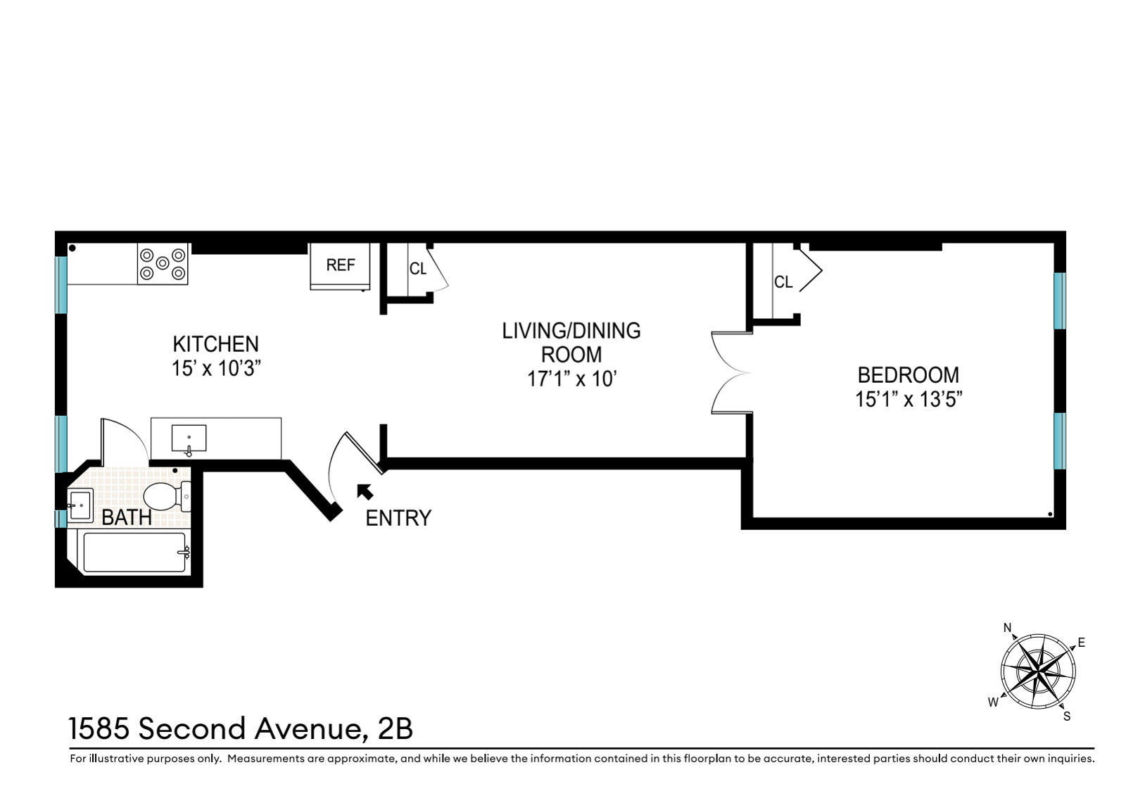 Floorplan for 1585 Second Avenue, 2B