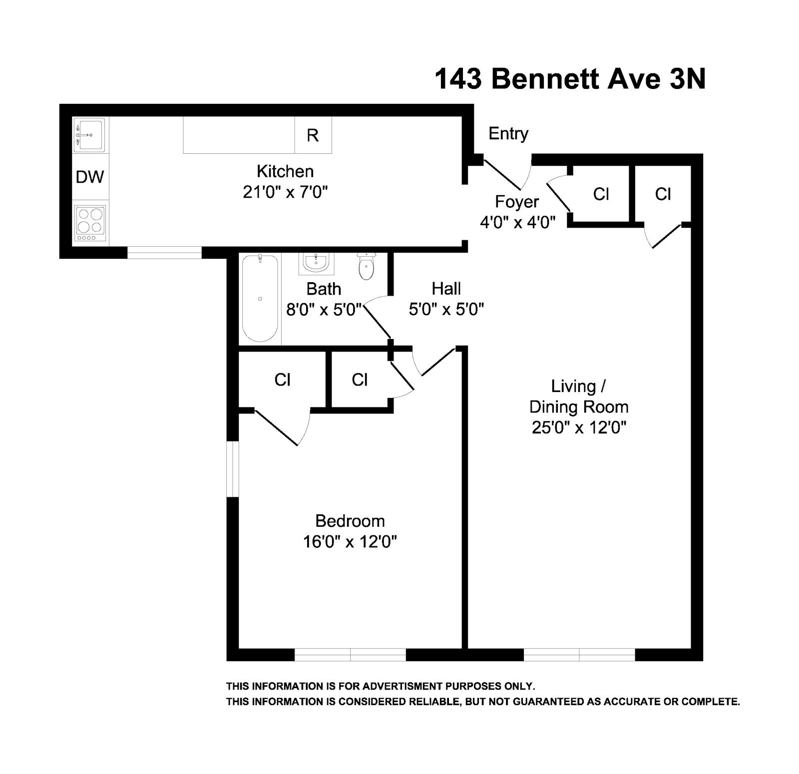 Floorplan for 143 Bennett Avenue, 3N
