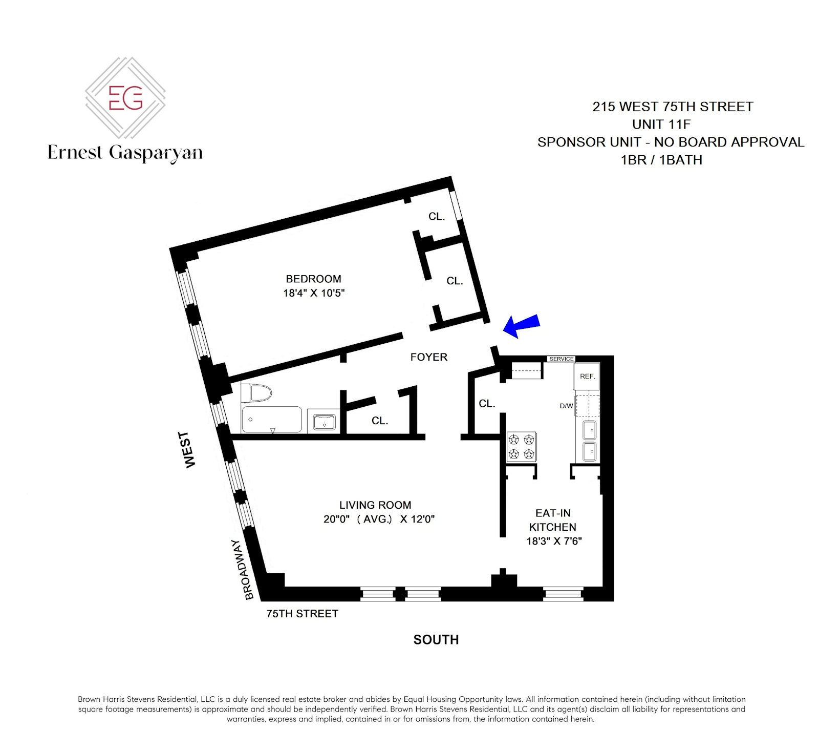 Floorplan for 215 West 75th Street, 11F