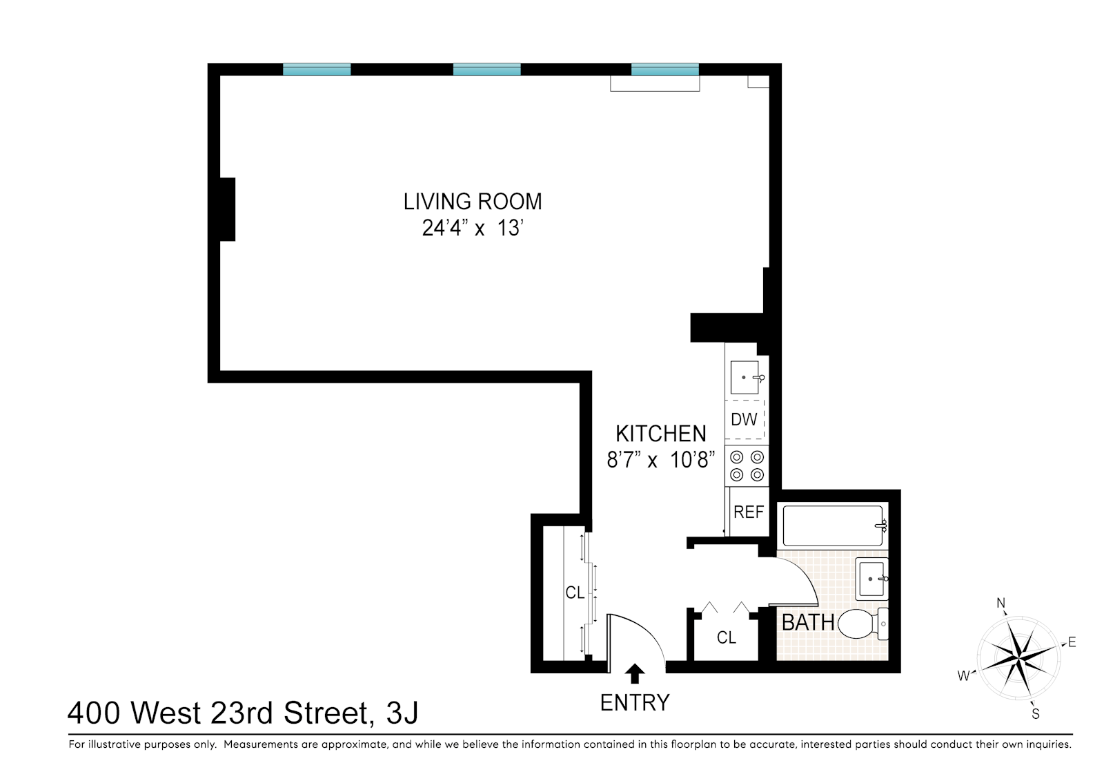 Floorplan for 400 West 23rd Street, 3J