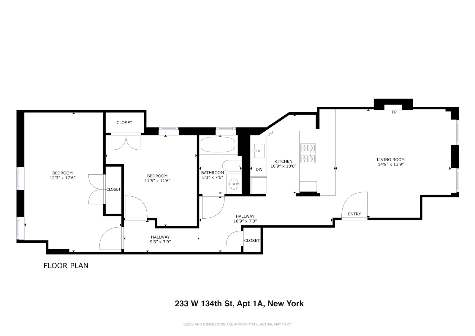 Floorplan for 233 West 134th Street, 1A