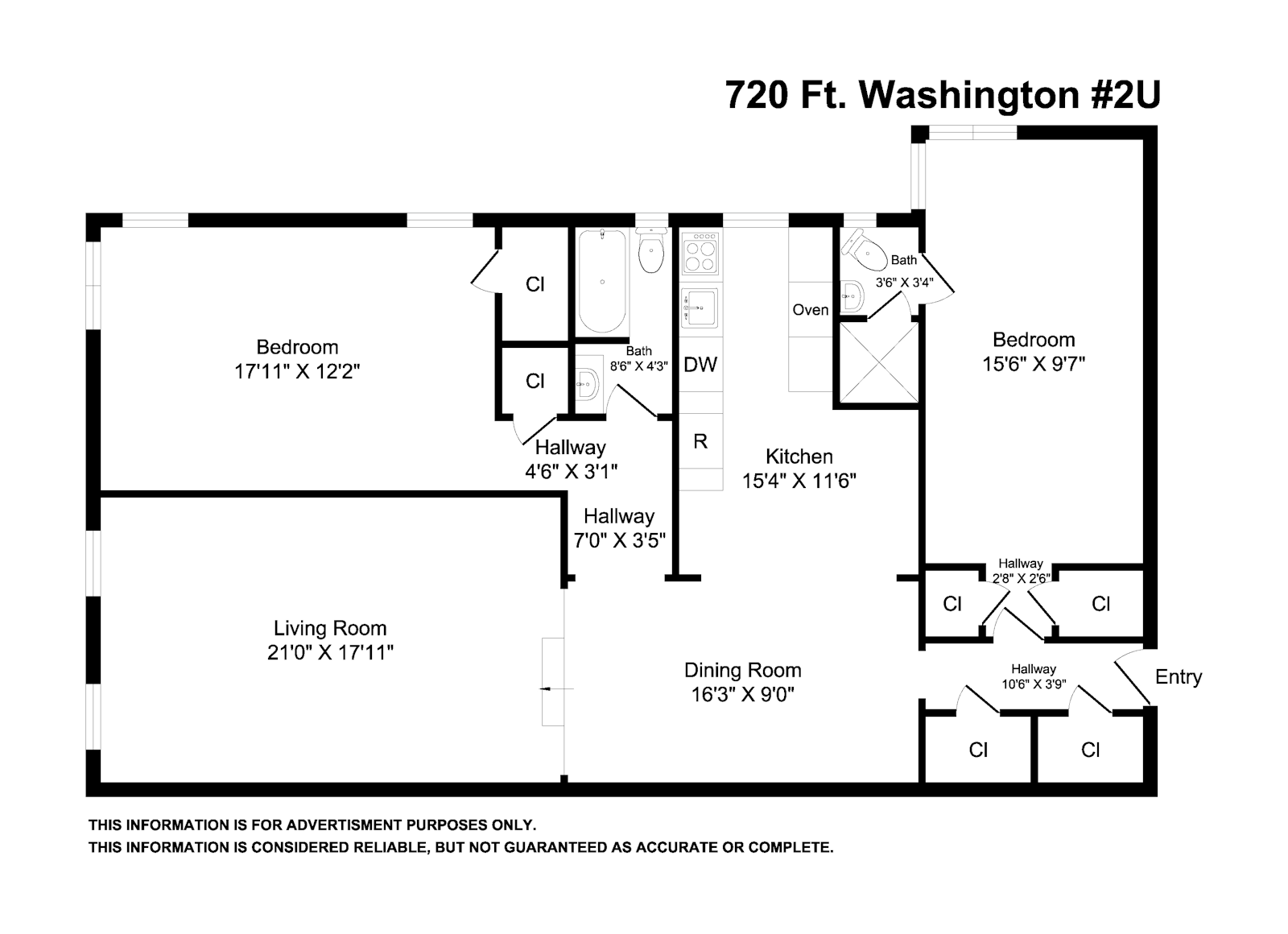 Floorplan for 720 Ft Washington Avenue, 2U