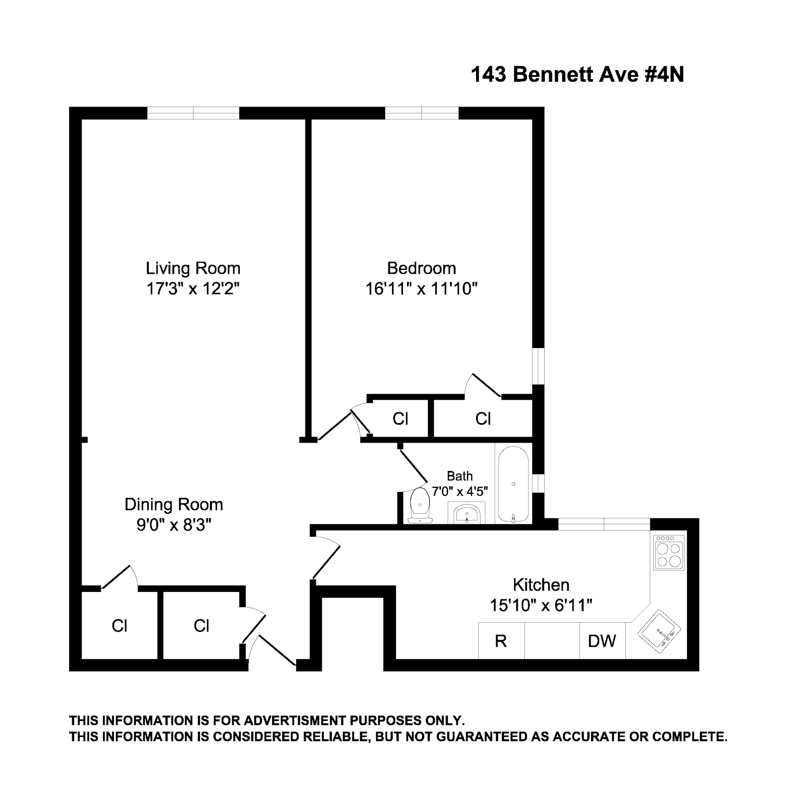 Floorplan for 143 Bennett Avenue, 4N