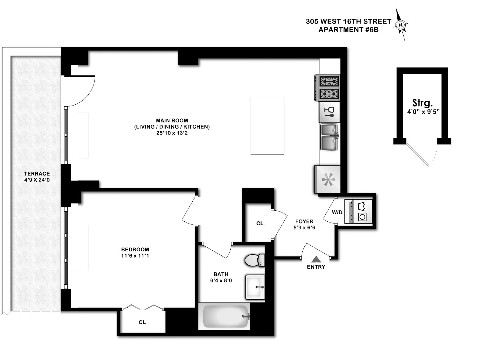 Floorplan for 305 West 16th Street, 6B