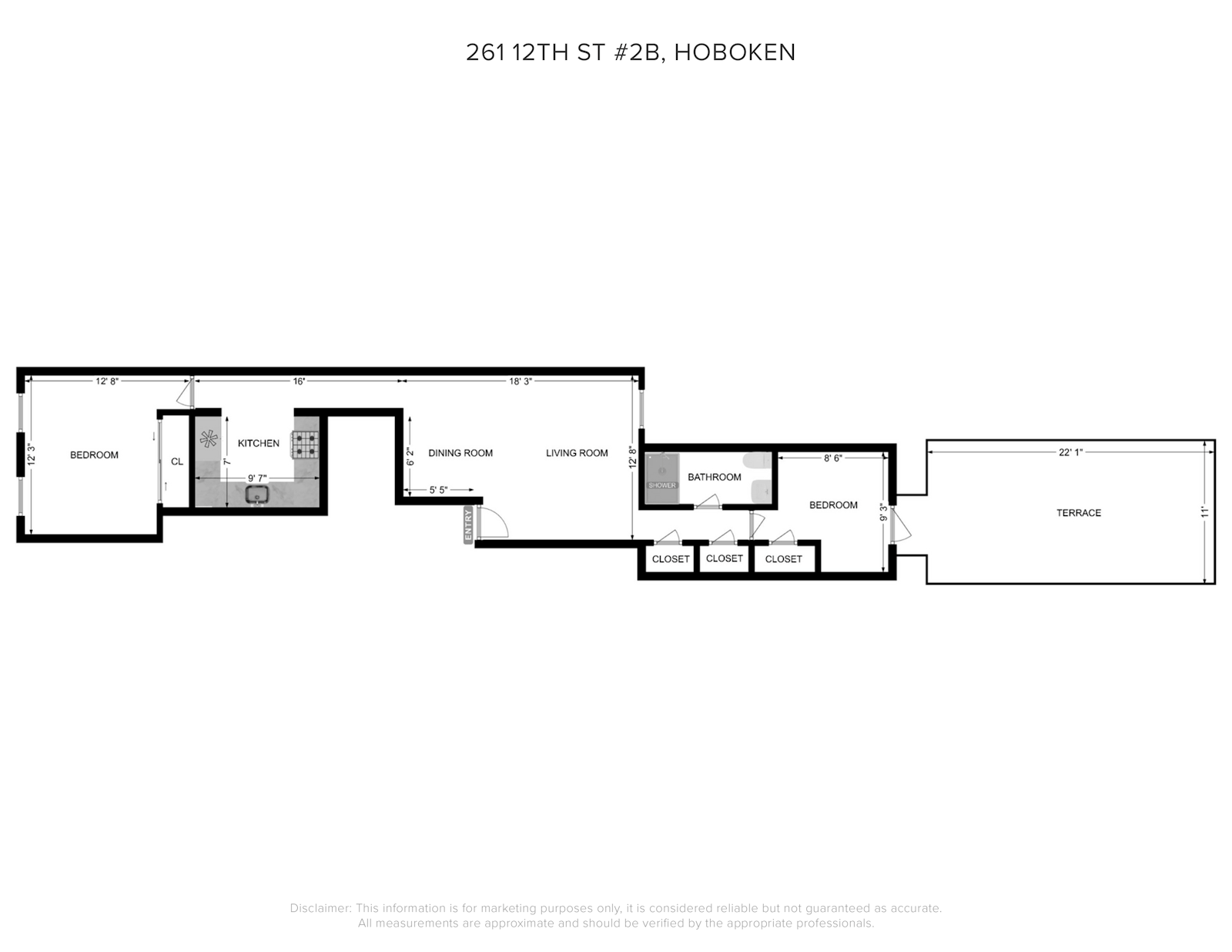 Floorplan for 261 12th St, 2B