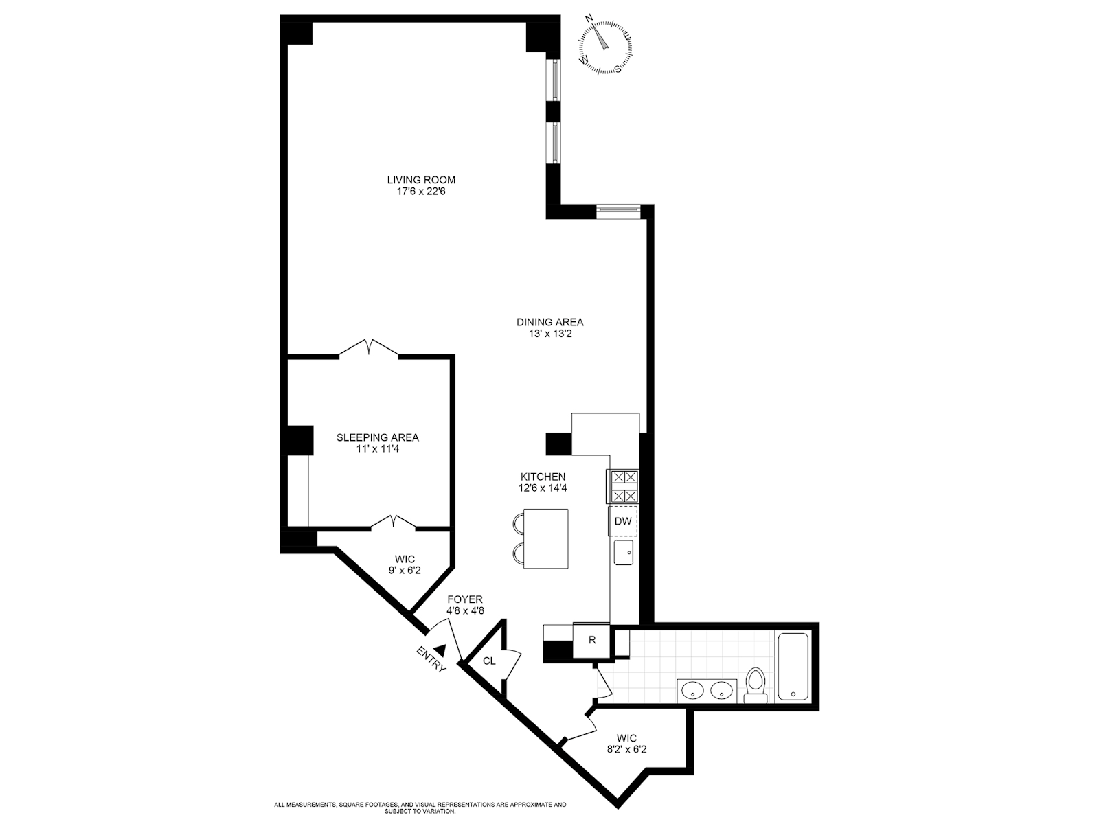 Floorplan for 529 West 42nd Street, 6C