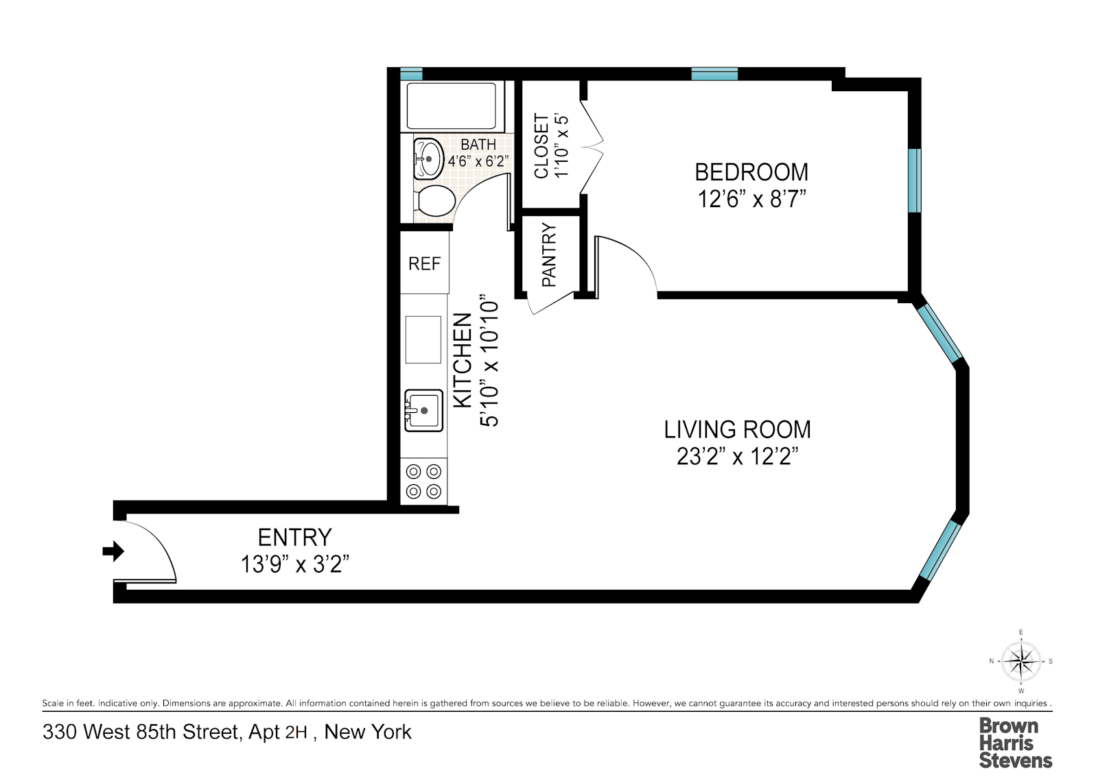 Floorplan for 330 West 85th Street, 2H