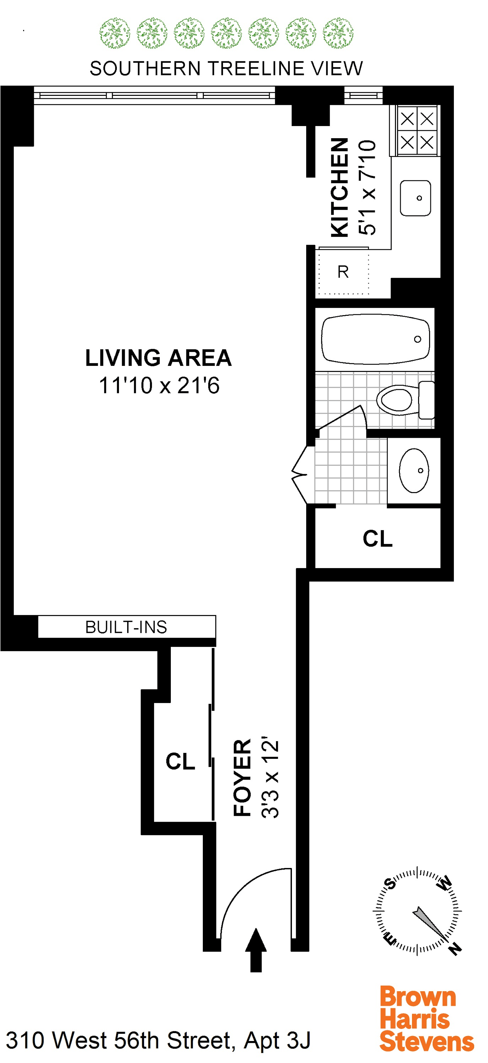 Floorplan for 310 West 56th Street, 3J