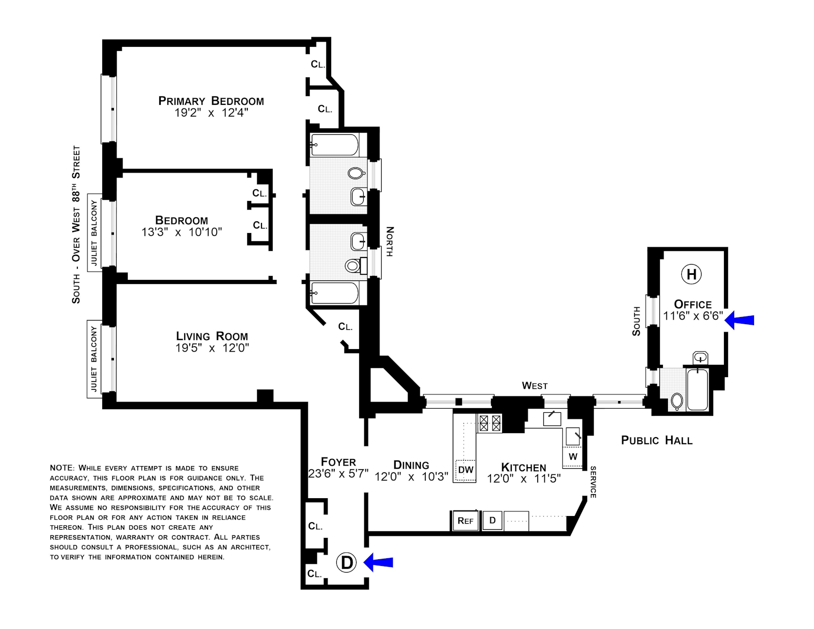 Floorplan for 345 West 88th Street, 5D5H