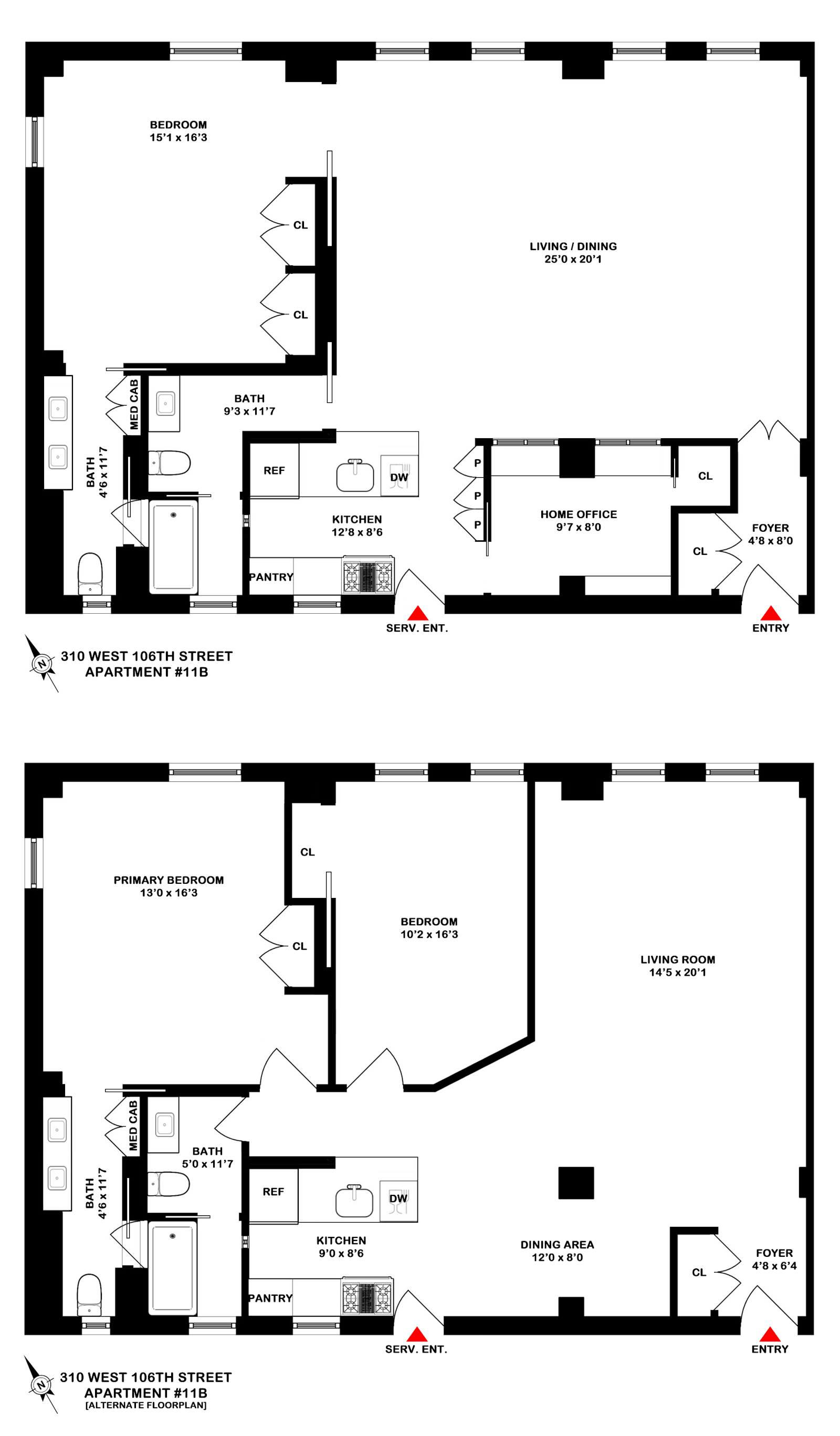 Floorplan for 310 West 106th Street, 11B