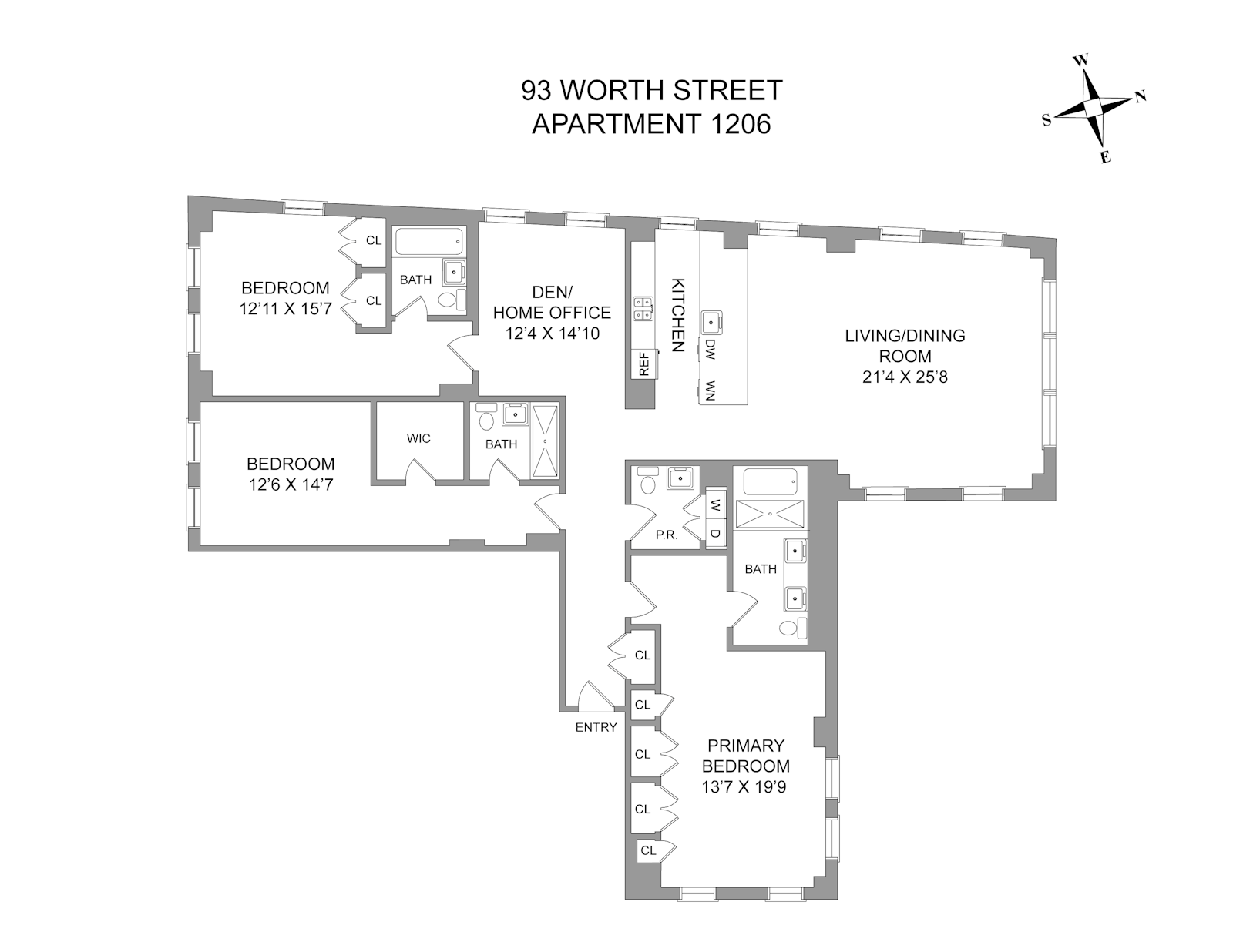 Floorplan for 93 Worth Street, 1206A