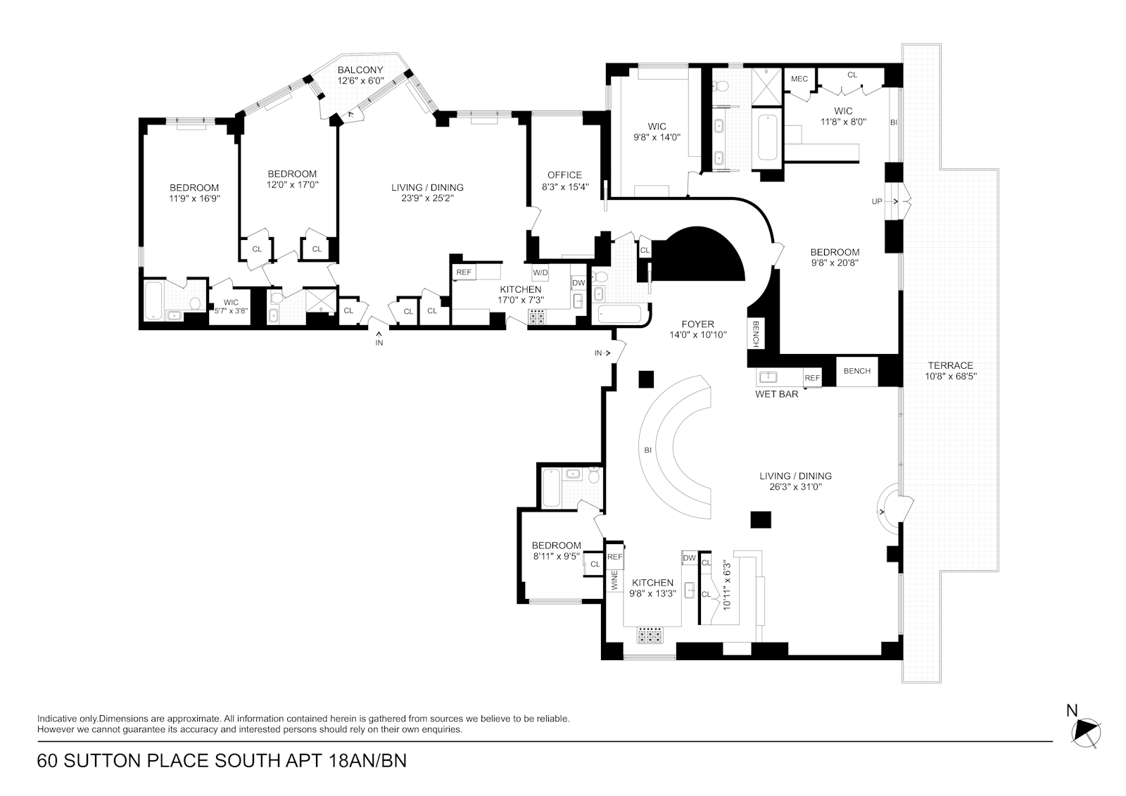 Floorplan for 60 Sutton Place South, 18AN18BN